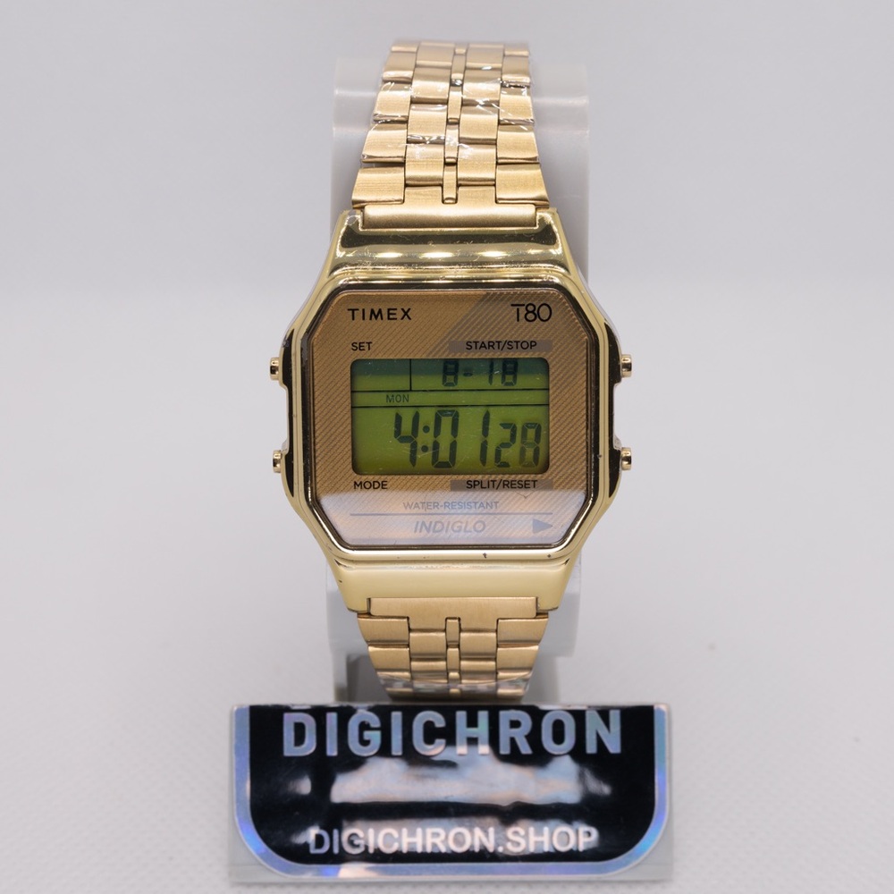 Timex T80 Indiglo Unisex Watch Yellow Gold Steel Band, TW2R79000